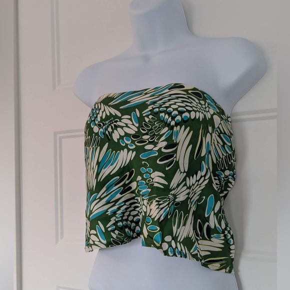 Reformation Silk Strapless Top Green Print Bandeau S Anthropologie - Picture 4 of 6